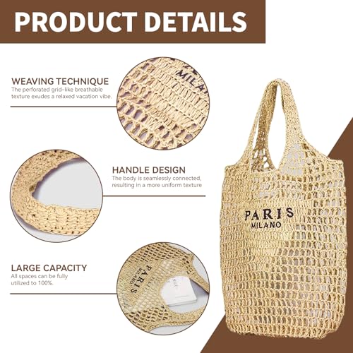 POOOPSSD New Woven Bag, Straw Mesh Tote Bag, Beach, Shoulder Bag, Hobo Women, Foldable Large Capacity, for Holiday. - color: Blue