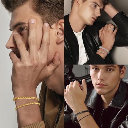 XIANNVXI 6pcs Bracelets for Men Gifts for Him Stainless Steel Bracelet Silver/Gold/Black Cuban Link Rope Paperclip Chain Bracelets Set 6.5/7/7.5/8.3/9 Inches Metal Bracelet Mens Fashion Accessories Jewelry Gifts Set - color: Silver, size: 7.5 in-Men Small