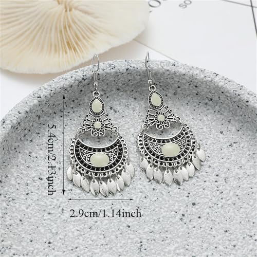 Vintage Boho Statement Drop Dangle Earrings for Women Bohemian Ethnic Handmade Beaded Charms Earring Bohemian Retro Chandelier Tassel Earrings Mexico Gypsy Jewelry Gift - color: Chandelier Earrings White