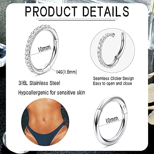 THUNARAZ 2Pcs Belly Button Rings for Women Surgical Stainless Steel Clicker Belly Rings Hoop CZ Heart Butterfly Dangle Navel Rings Belly Piercing Jewelry Silver Tone 14G - color: Silver Tone-Simple
