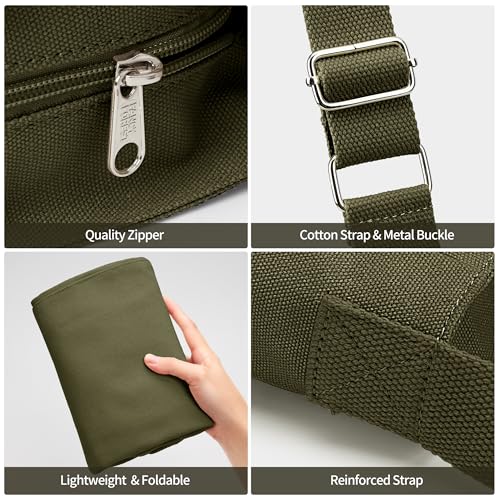 KALIDI Canvas Tote Bag Large Hobo Crossbody Shoulder Handbag Zipper Messenger Bag for Women or Men Casual College Work - color: Army Green