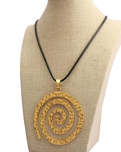 PU Leather Necklace Vintage Boho Style Multilayer Pendant Long Sweater Necklace Jewelry for Women Men with Adjustable Leather Cord - color: Gold Unique Round Leather Necklace