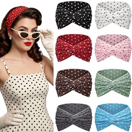 Awumbuk Wide Headbands for Women, 7.08 Inch Thick Boho Turban Style Hair Wraps, Non-Slip Moisture-Wicking Workout Headband for Sports, Yoga, Daily Fashion, 8 Pack Multi Colors (red) - color: red