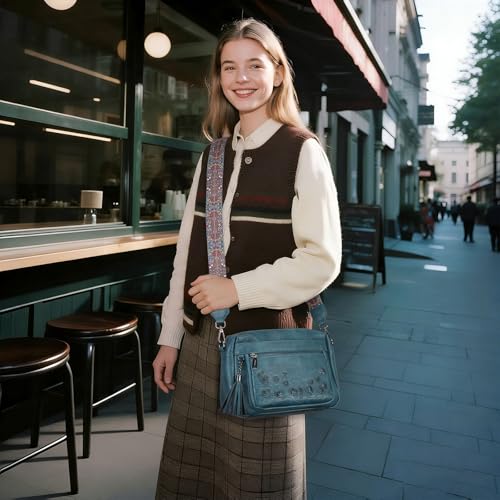 MEITRUE Crossbody Bags for Women, Vegan Leather Crossbody Purse Trendy Multi Pockets Shoulder Handbag with Tassel - color: 08-deep Teal