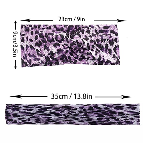 Woration Headband Yoga Leopard Print Cross Wide Elastic Headwear Head Wrap Hairband Twist Turban Knot Head wrap Hair Accessories for Women, Girls - Purple - color: Leopard E