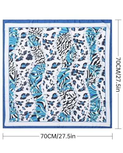 AWAYTR 27.5” Square Satin Head Scarf Hair Scarf for Women's Hair Silk Bandana for Women Silk Head Wrap for Sleeping - color: Cashew Print (Blue)
