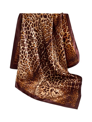 RoseSeek Women's Cheetah Print Silk Head Scarf Leopard Satin Rave Hair Scarf Headband Square Scarves - color: Orange Cheetah