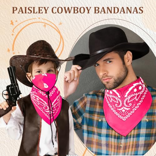 50 Pcs Bandanas Bulk Large Bandana Headband Paisley Cowboy Bandana Scarf Handkerchief for Women Men - color: Hot Pink