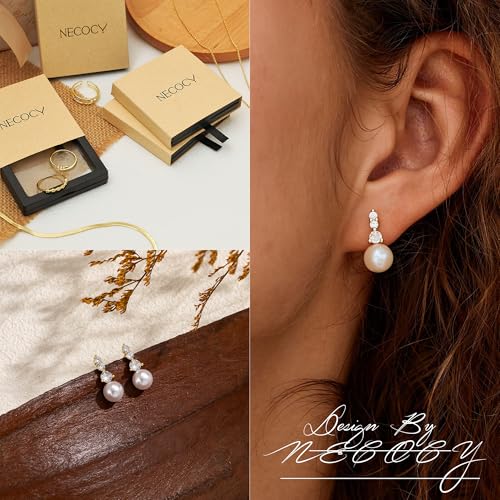 NECOCY Gold Dangle Earrings for Women Non Tarnish 14K Gold Plated Drop Wedding Hypallergenic Earring Dainty Long Hanging Chain CZ Pearl Threader Earrings Trendy Silver Plated Jewelry for Women - style: Gold&Style14