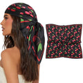 AWAYTR 27.5” Square Satin Head Scarf Hair Scarf for Women's Hair Silk Bandana for Women Silk Head Wrap for Sleeping - color: Black+cherry