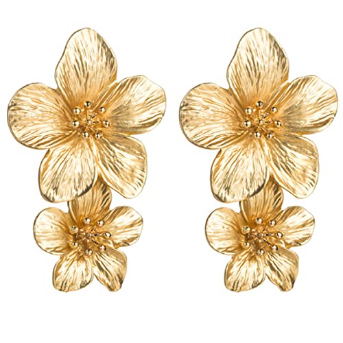 Boho Metal Flower Dangle Earrings - Romantic Sweet Chic Petal Statement Earrings for Women
