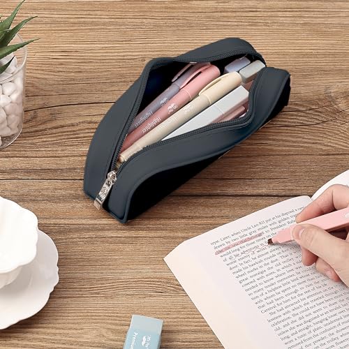 Mr. Pen- Silicone Pencil Case, Aesthetic Pencil Bag for Women, Makeup Pouch | Multifunctional Pouch for Stationery, Cosmetics and Electrical Goods Storage - color: Black