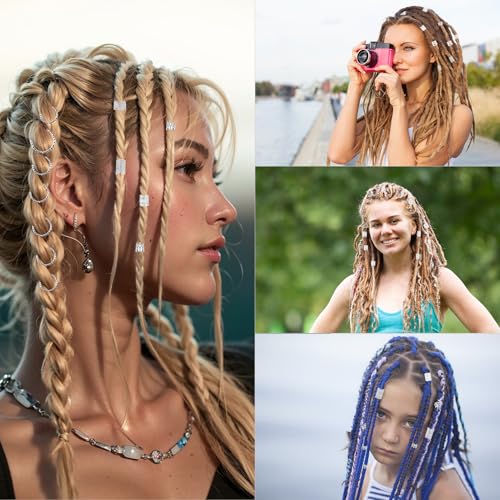 190 Pcs Hair Jewelry for Braids,Gold Hair Jewelry for Braid Accessories,Loc Jewelry for Hair Dreadlock with Ring Cuffs Clips Charm Dreadlock Accessories Hair Decorations for Men Women Girl (Silver) - color: Silver