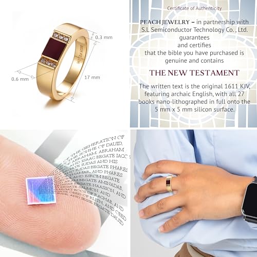 Gold Christian Ring for Women with Nano Bible Chip – Entire New Testament Inside – Elegant, Inspirational Gift for Her, Faith Jewelry for Any Occasion - style: Classic