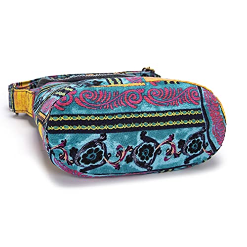 OPQRSTU Women's Retro Small Size Canvas Shoulder Bag Hippie Boho Crossbody Handbag - color: Green-purple