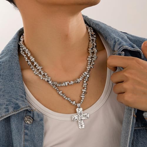 Chunky Cross Necklace for Women Chunky Gold Necklace Statement Cross Pendant Vintage Toggle Clasp Necklace Jewelry for Women - color: E3:gold cross