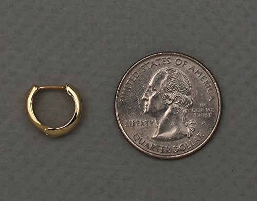 14K Gold Huggie Hoop Earrings (5mm Wide Huggie), Real 14k Gold Hoops - style: Yellow Gold 13mm