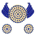 Aheli Pearl Diamond Choker Necklace & Round Earrings Gift for Women Indian Traditional Bollywood Fashion Bharatanatyam jewellery set - color: Blue