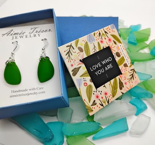 Popular Recycled Sea Glass Earrings on Sterling Silver Hooks - color: Green 2