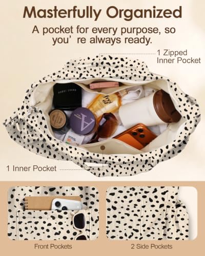 Miss Adola Crossbody Corduroy Tote Bag for Women, Large Tote Bag with Multi-Pockets and Zipper for Travel Work - color: Dalmation Print