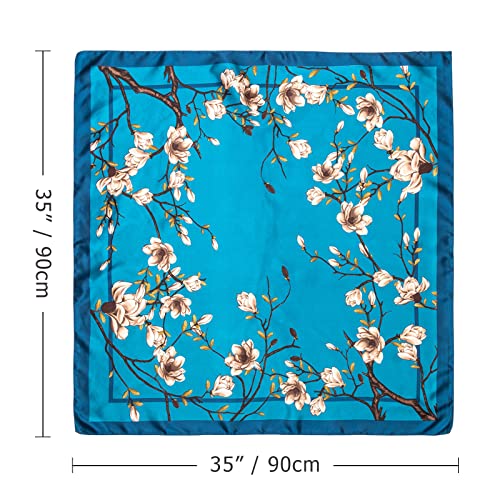 DRESHOW 35” Large Square Satin Head Scarf - 4Pcs Silk Accessories Classic Patterned Squares Beach Bandanas for Women - color: 4 Pcs: White, Orange, Black, Blue