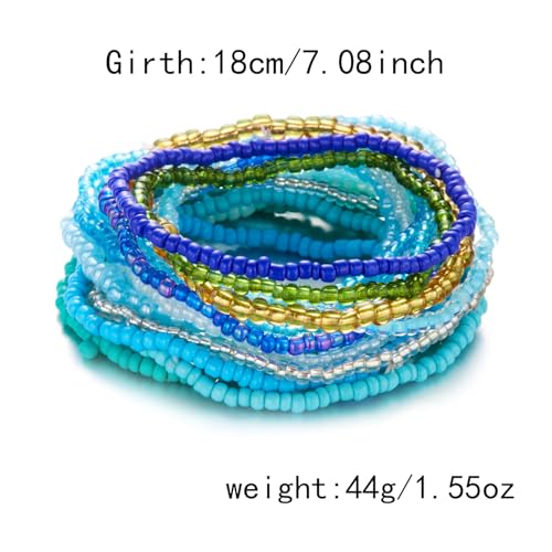 Fuqimanman2020 17Pcs Elastic Beaded Handmade Bracelets Bohemian Stackable Beaded Stretch Bracelets Colorful Rainbow Seed Beach Anket Bracelet Set Summer Jewelry for Women - color: Blue