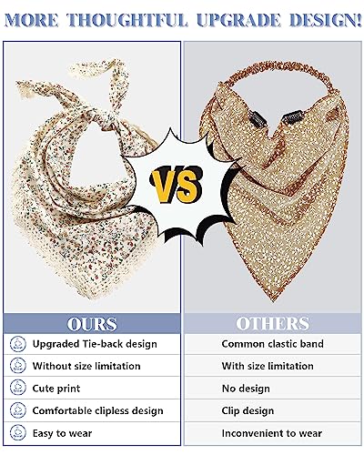 AWAYTR 3Pcs Hair Bandanas Head Kerchief for Women Girls Tie-Back Boho Hair Scarf Headband Bandana Triangle Head Scarf - color: Floral - Yellow / Black / Beige