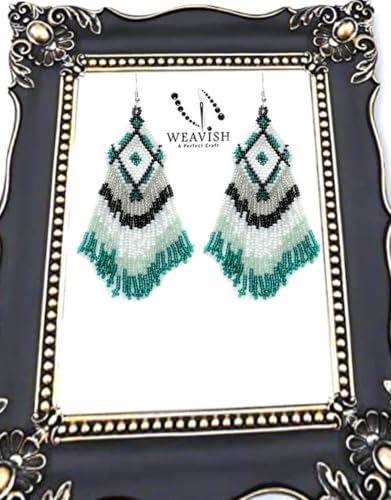 Long Beaded Dangle Earrings – Boho Native Handmade Seed Bead Tassel Bohemian Large Statement Drop Fringes for Women - color: Pattern8