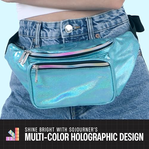 Holographic Fanny Pack Belt bag - Crossbody Waist Bag for Men or Women - Hands-Free, Waterproof Large Bumbag for Hiking, Running, and Travel (Blue Glitter) - color: Glittler Light Blue