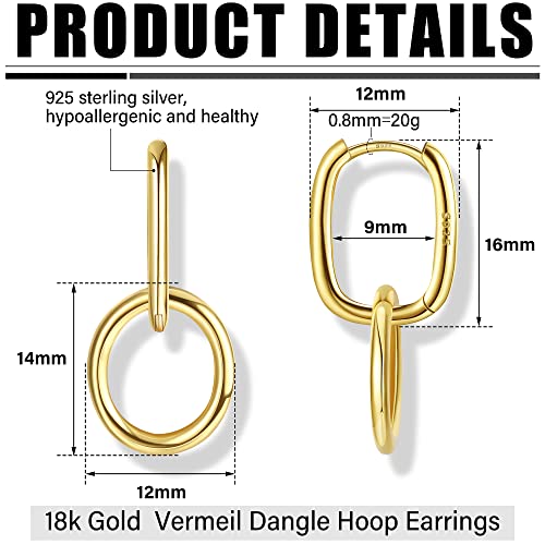 MILACOLATO 925 Sterling Silver Hoop Earrings for Women 18K Gold/Rhodium Plated Drop Dangle Hoop Earrings with Charms Cross Spike Moon Star Paperclip Link Statement Earrings Convertible Link Huggie Earrings Hypoallergenic - color: Gold Tone : Hoop with Dan