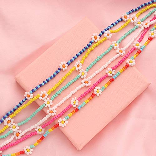 Beaded Choker Necklaces For Women Vsco Boho Handmade Flower Necklace Cherry Cute Necklace For Teen Girls Beach Necklace Set 6 Pieces - color: StyleA