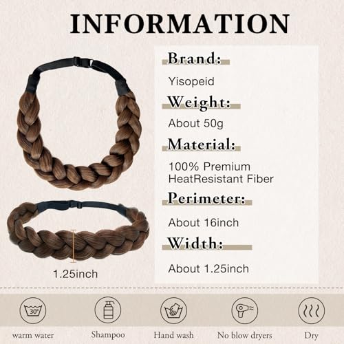 Braided Headbands Hair Piece for Women Synthetic Hair Head Bands Handmade Braid Hairband Hair Accessories Elastic Stretch Headwrap Braided Hair Band - color: 8#-Medium Brown