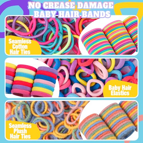 Teenitor Hair Accessories for Girls, Colorful Elastic Hair Ties Set with Hair Clips, Glitter Bobby Pins and Butterfly Hair Clips, Small Hair Ties for Toddler, Baby, Kids