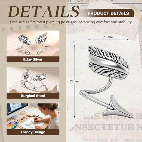 Gothic Ear Cuffs Helix Cartilage Clip on Goth Ear Cuff Stainless Steel Hypoallergenic Earrings for Women Men Non Piercing Gold & Silver Fake Earring Lightweight Punk Jewelry Gift - color: K12-Silver Arrow Design