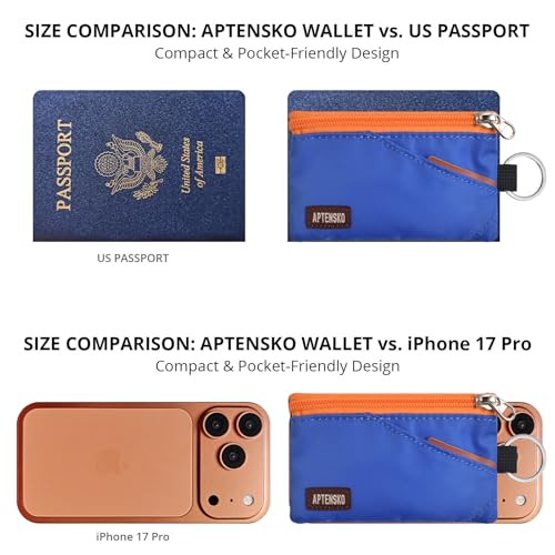 RFID Blocking Travel Wallet with Adjustable Lanyard, Small Nylon Zipper Pouch and Badge Holder for ID, Credit Cards, Cash, Keys, Commuters (Blue) - color: Blue