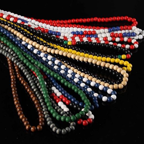 Punk Cool Colorful 8mm Wood Beads Chunky Strand Chunky Necklace Natural Wooden Chain Unisex Hip Hop Handmade African Statement Retro Bohemian Jewelry for Women Men - color: red