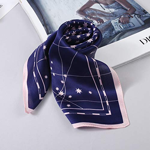 ANDANTINO 100% Mulberry Silk Scarf -21” Square Neckerchief with Gift Packed - color: Navy&pink Star