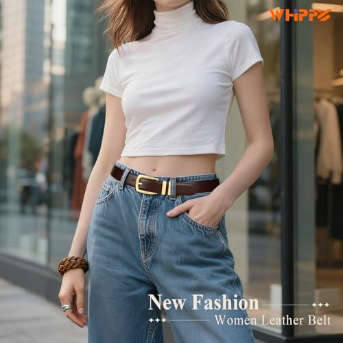 WHIPPY Women's Leather Belts for Jeans Pants Fashion Ladies Belt Gold Buckle Belts for Women - color: 3-coffee, size: Fits Waist Size 50"-54"
