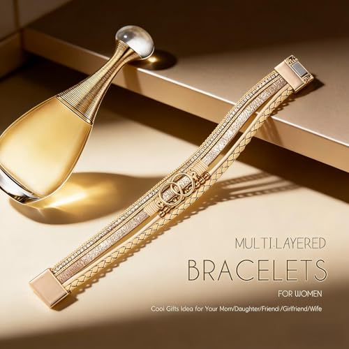 Multi-Layer Leather Wrap Bracelets for Women, Elegance Bracelet Jewelry for Women (Beige)