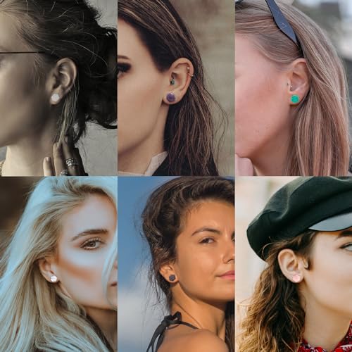 Longbeauty 20/30 Pcs Set Mixed Stone Saddle Double Flared Ear Tunnels Expander Plugs Stretcher 3MM-20MM - style: 6pairs, 2g(6mm)