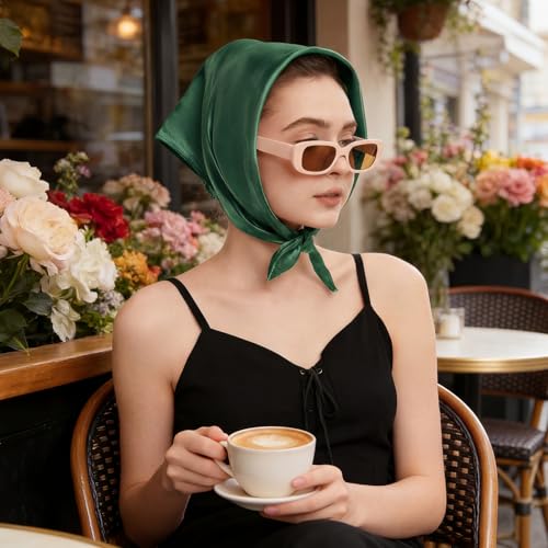 American Trends Women Silk Feeling Scarf Satin Head Scarves Square Wrap Neck Scarf Lightweight Silk Like Bandana - color: 15 Army Green