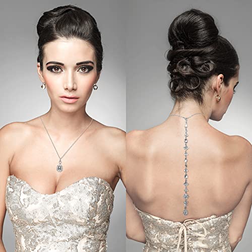 Holibanna Wedding Bridal Backdrop Necklace Crystal Flower Pendant Back Necklace Body Chain Jewelry for Women Girls (Silver)