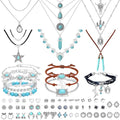 NEWITIN 69 Pieces Gold Jewelry Set for Women Fashion Costume Jewelry Gold Plated Necklace Bracelet Earrings Set for Women - color: Turquoise Jewelry Set