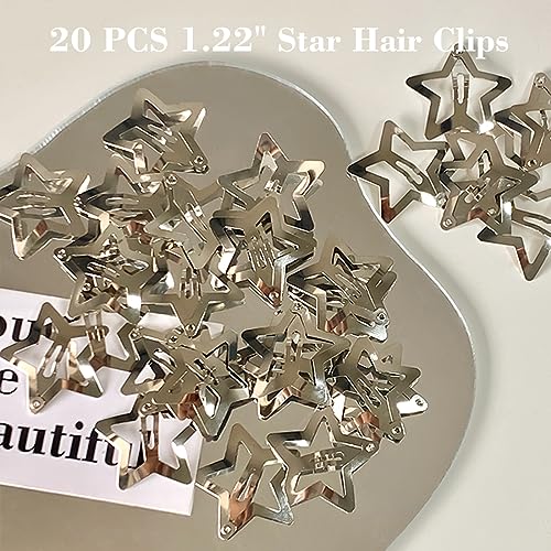 20 PCS 1.22" Star Hair Accessories - Non-Slip Metal Snap Clips and Barrettes for Girls & Women, Y2K Style - color: 1.22" Silver(20PCS)