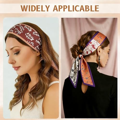 CHLINS 4PCS Satin Head Scarf for Women, Neck Hair Purse Handbag Accessory Fashion Versatile Thin Long Strip Scarf - color: Khaki