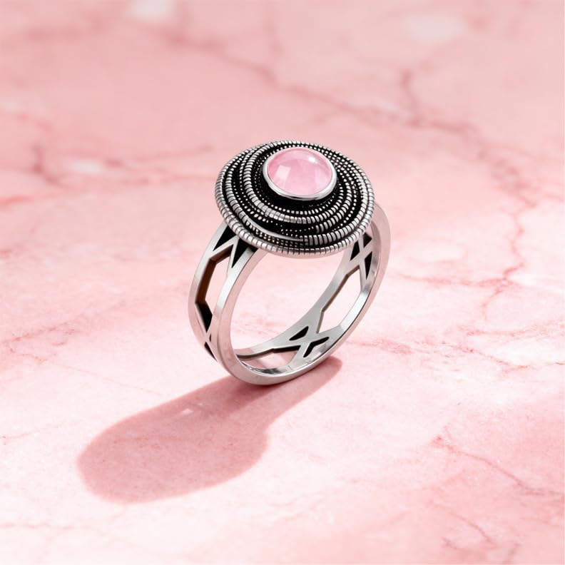 Mulit Circle Cross Lines Thick Top Jade Gem Ring,Silver Plated Cocktail Party Ring,Statement Ring Jewelry Gift for Women - color: RIng_A rose