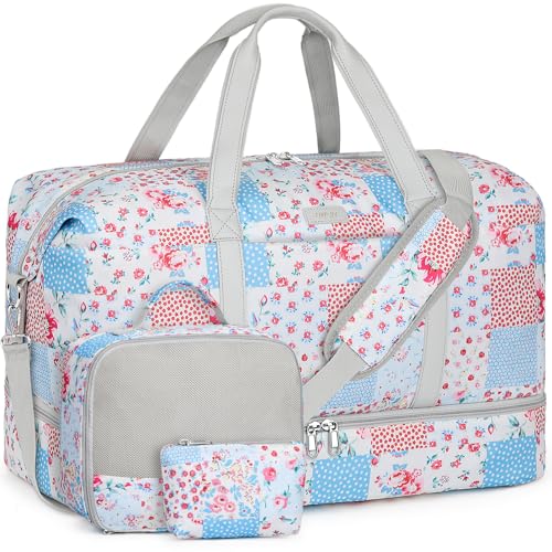 IBFUN Weekender Bags for Women, Travel Duffle Bag with Shoe Compartment Carry on Weekender Overnight Duffel for Weekend Travel Business Trip 3PCS - color: E3-Blue