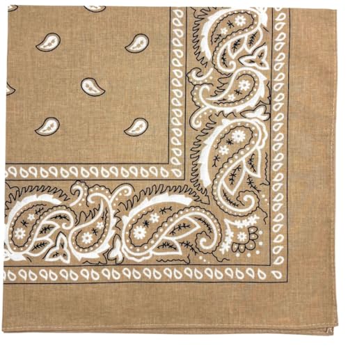MDSTYLE 100% Cotton Bandana for Men & Women 22" x 22" Paisley Pattern Handkerchief Headband Scarf - color: Tan