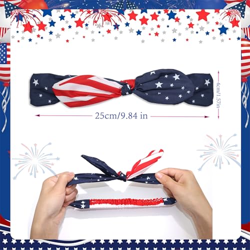 FULZTEY 4th of July Headbands Bow Head band American Flag Head Bands Patriotic Hair Band Knotted Bow Turban Elastic Red White Blue Hair Accessories For Women Independence Day Party - color: Red White Blue