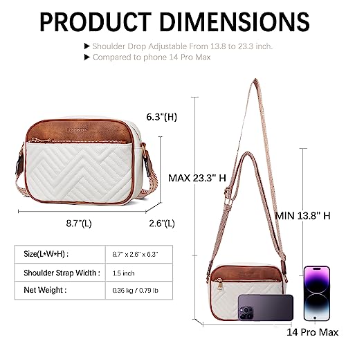 BOSTANTEN Quilted Crossbody Bags for Women Vegan Leather Purses Shoulder Handbags with Wide Strap - color: Beige With Brown